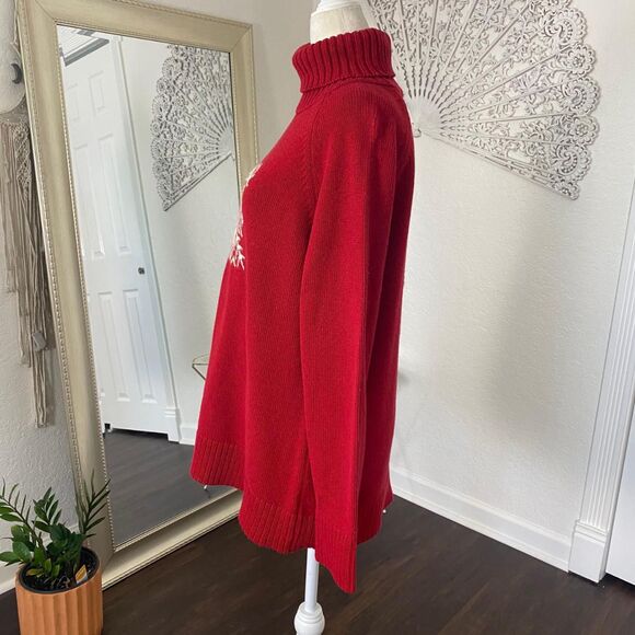 Coldwater Creek Vintage Red White Classic Snowflake Knitted Knit Sweater L - Picture 3 of 8